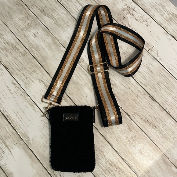 Kedzie Fireside Collection Phone Crossbody in Vegan Sherpa • Black - Picture 1 of 10